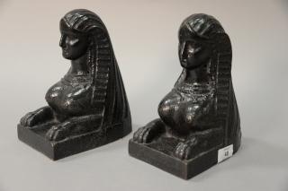 Appraisal: Pair of cast iron Egyptian sphinx bookends ht in Pair