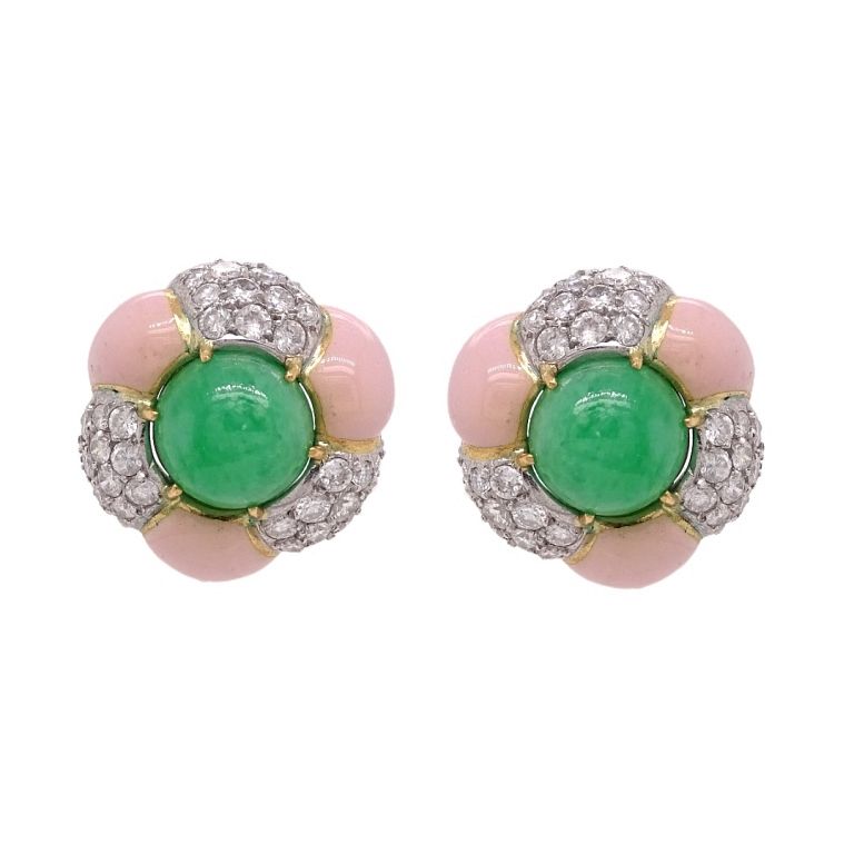 Appraisal: Pair of Jade And Enamel Earrings Pair of Jade And