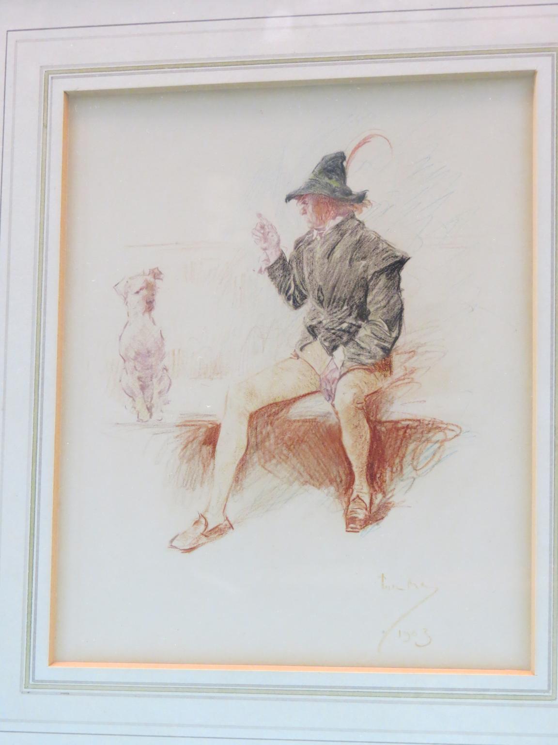 Appraisal: Phil May - - coloured chalk drawing seated man and