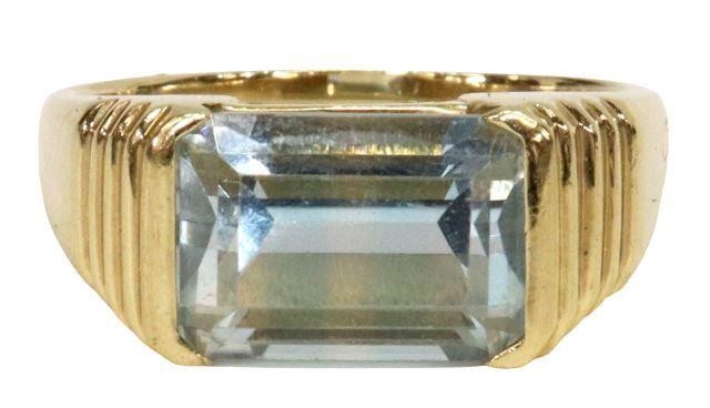 Appraisal: Estate kt yellow gold ring emerald-cut aquamarine measuring approx mm