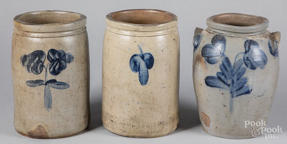 Appraisal: Three Pennsylvania stoneware crocks th c Three Pennsylvania stoneware crocks