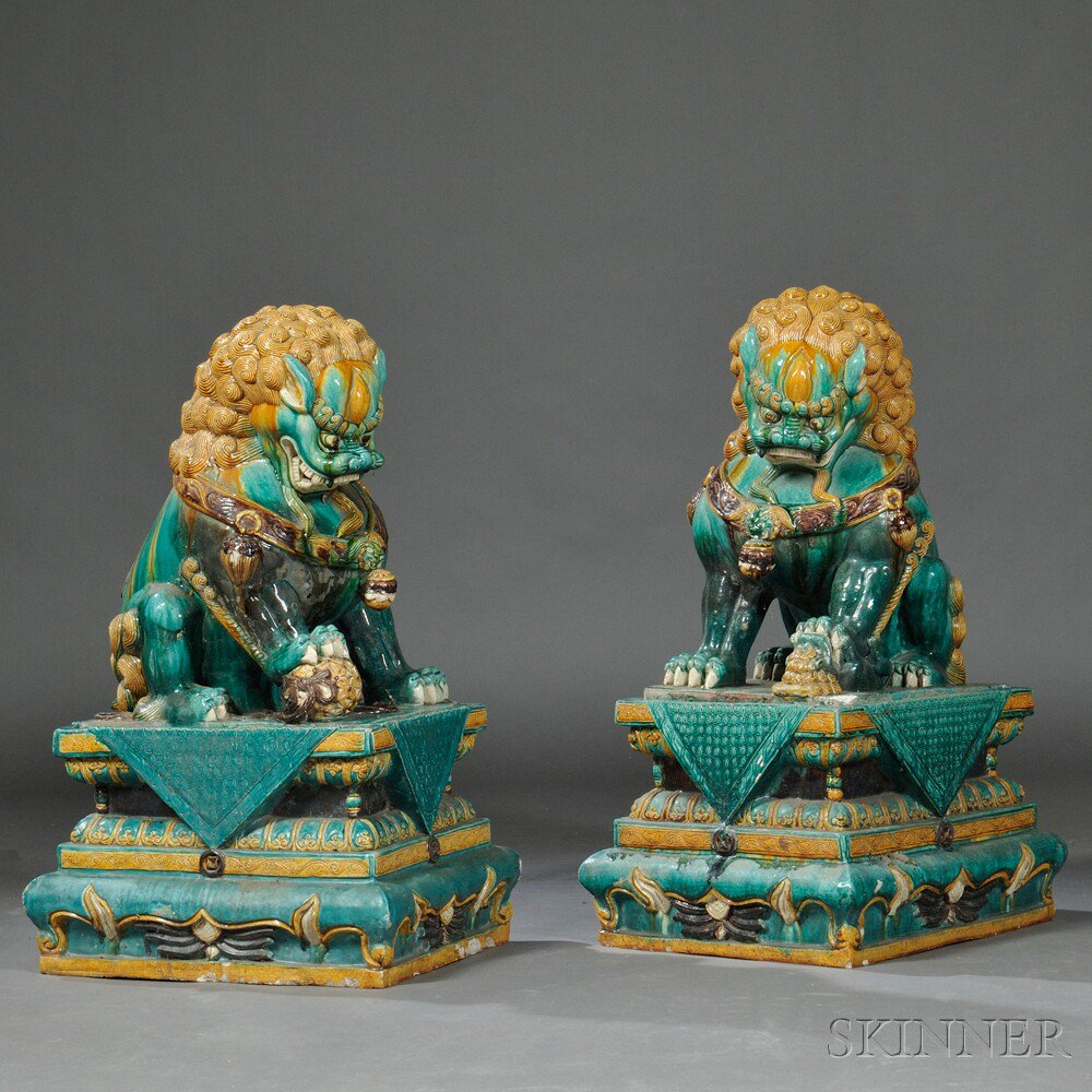 Appraisal: Pair of Large Ceramic Buddhist Lions China late th early