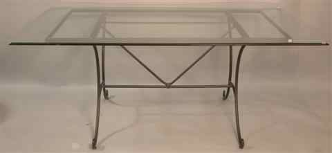 Appraisal: CONTEMPORARY WROUGHT IRON TABLE WITH RECTANGULAR BEVELED GLASS TOP h