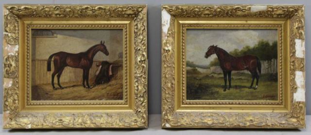 Appraisal: Pair of Oil on Wood Portraits of Horses Both Signed