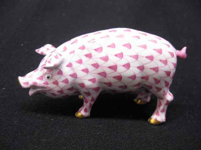 Appraisal: Herend ''Fishnet'' Porcelain Pig Figurine burgandy '' long signed excellent