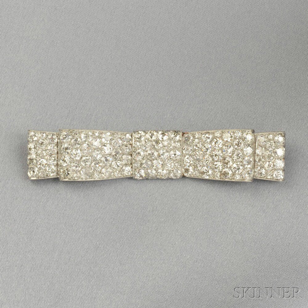 Appraisal: Art Deco Platinum and Diamond Bow Brooch France set throughout