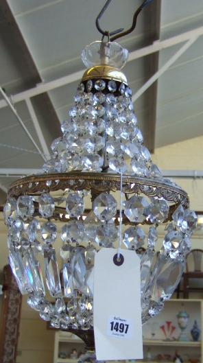 Appraisal: An early th century glass and brass hanging bag chandelier