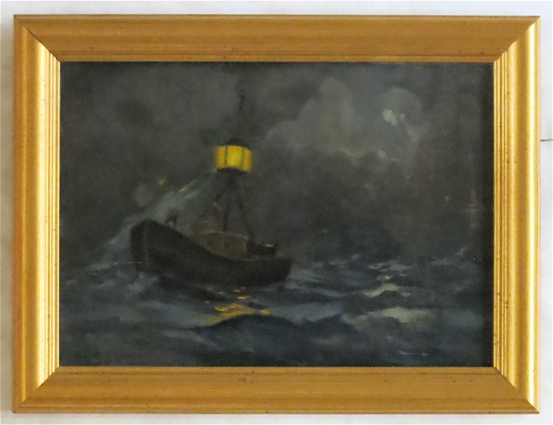 Appraisal: TUGBOAT AT NIGHT OIL ON CANVAS image measures x initialed