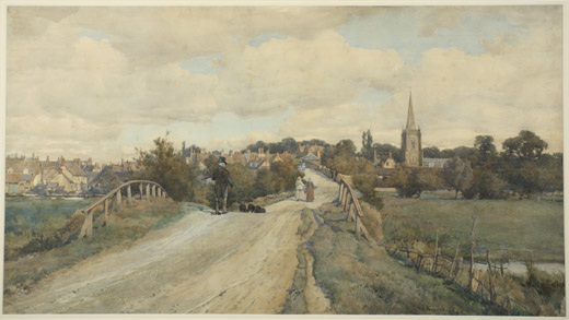 Appraisal: ALFRED PARSONS Townscape with Figures on a Bridge Watercolor on