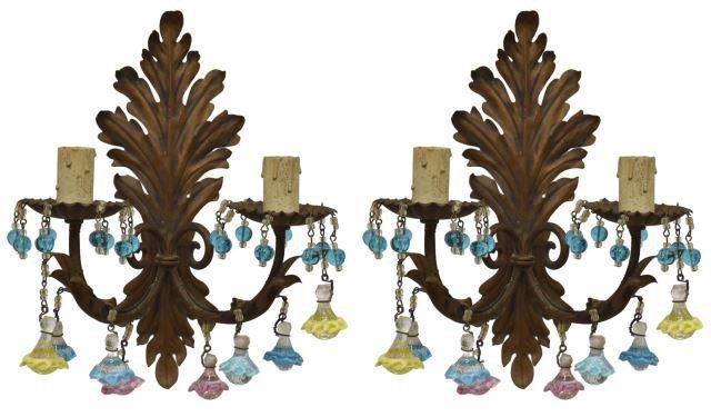 Appraisal: pair Venetian glass and gilt metal sconces early th c