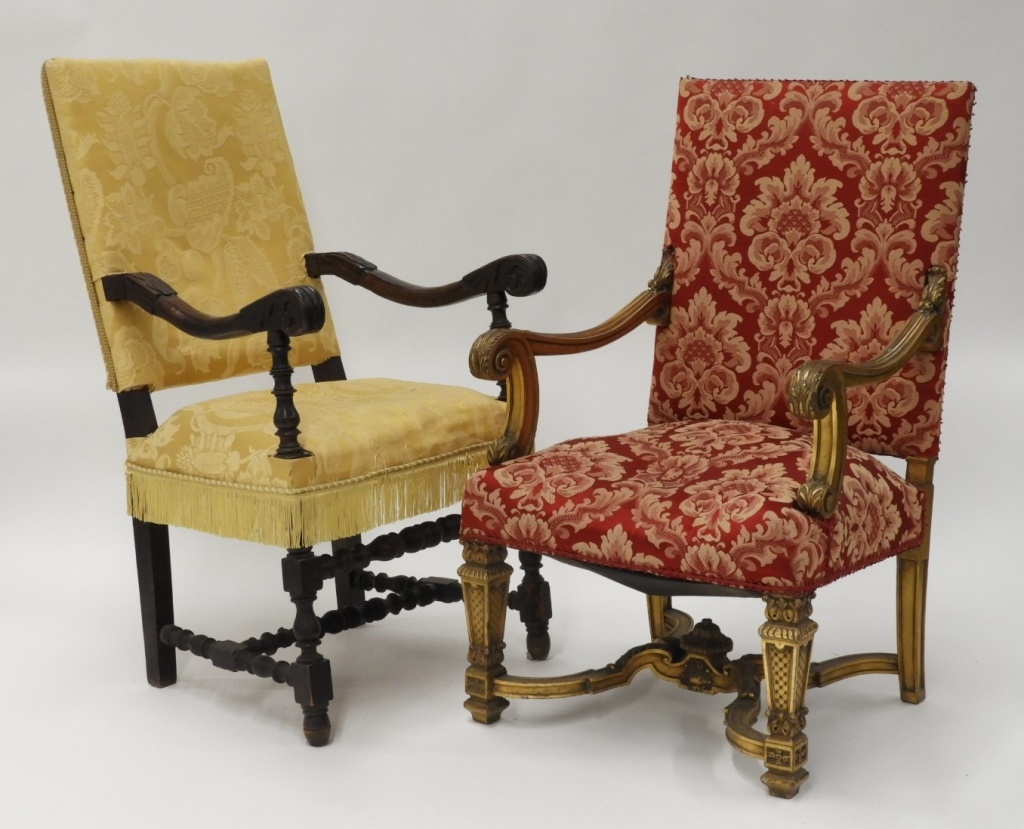 Appraisal: CONTINENTAL EUROPEAN CARVED LOLLING CHAIRS Europe th CenturyOne gilt the