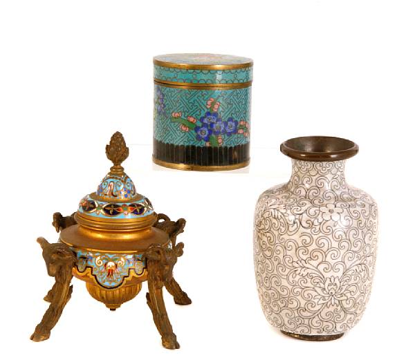 Appraisal: A Chinese cloisonne censer together with cloisonne saucers a lided