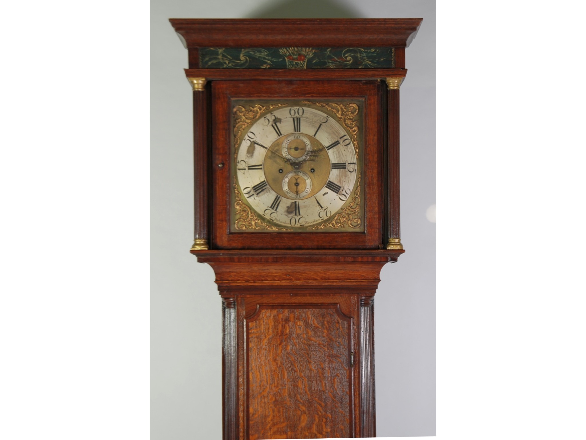 Appraisal: GEORGE III OAK AND MAHOGANY CROSSBANDED LONGCASE CLOCK signed Richardson