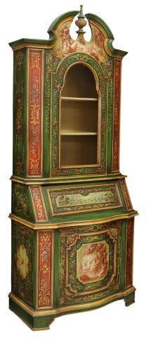 Appraisal: Venetian painted secretary bookcase th c split pediment centering a