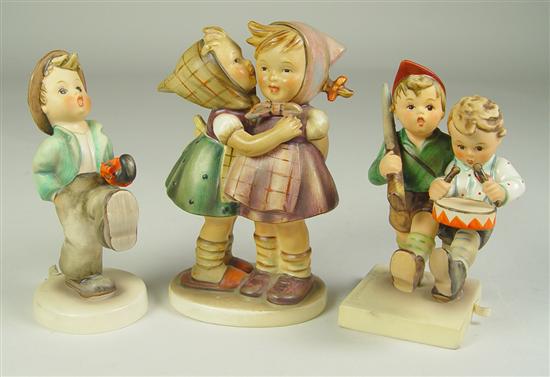 Appraisal: Three Hummel Figurines Happy Traveler mold - trademark high Telling