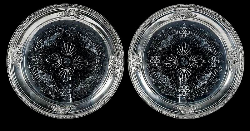 Appraisal: Two Signed Rock Crystal Plates Sterling Rims finely engraved floral