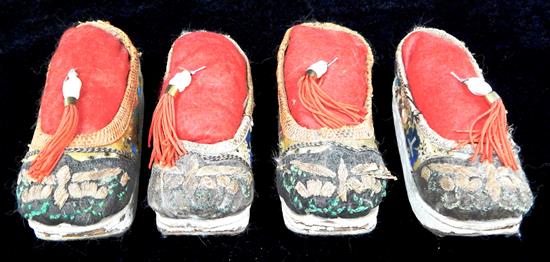 Appraisal: Two pair of Oriental shoes for bound feet wooden base