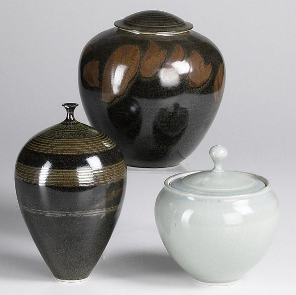 Appraisal: STEPHEN MERRITT Three pieces of white stoneware one bottle-shaped vase