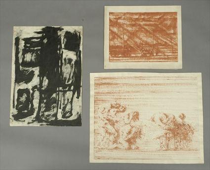 Appraisal: Luciano Miori th C Three Drawings Mixed media on paper