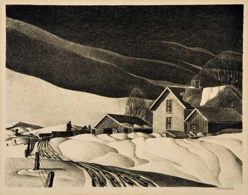 Appraisal: AMERICAN PRINTMAKERS Two lithographs DALE NICHOLS Winter Farm Scene x