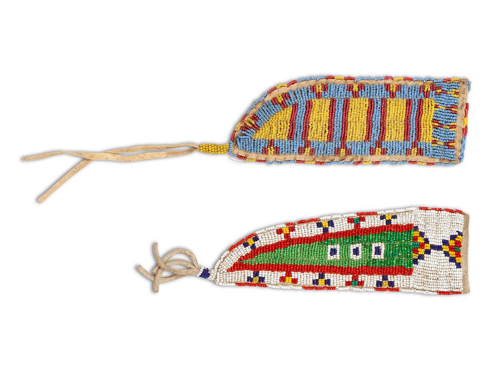 Appraisal: Sioux Beaded Hide Knife Sheaths Group of Two largest length