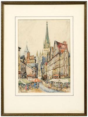 Appraisal: Frank-Will watercolor French - view of Rouen signed lower left