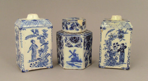 Appraisal: Pair of blue and white faience tea caddies th c