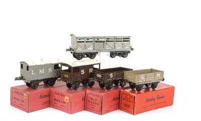 Appraisal: Hornby O Gauge Pre-war -wheel Goods Rolling Stock consisting of