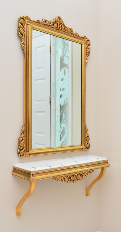 Appraisal: CARVED GILT WOOD MARBLE TOP WALL SHELF MIRROR Decorative pieces