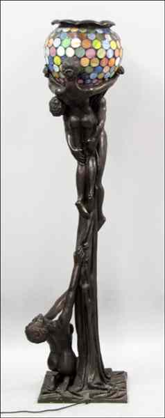 Appraisal: GUSTAVE GURSCHNER - PATINATED BRONZE FIGURAL FLOOR LAMP WITH A