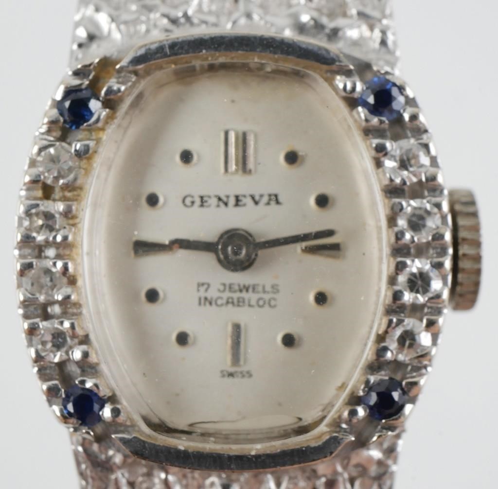 Appraisal: K white gold Geneva lady's watch with nugget style band