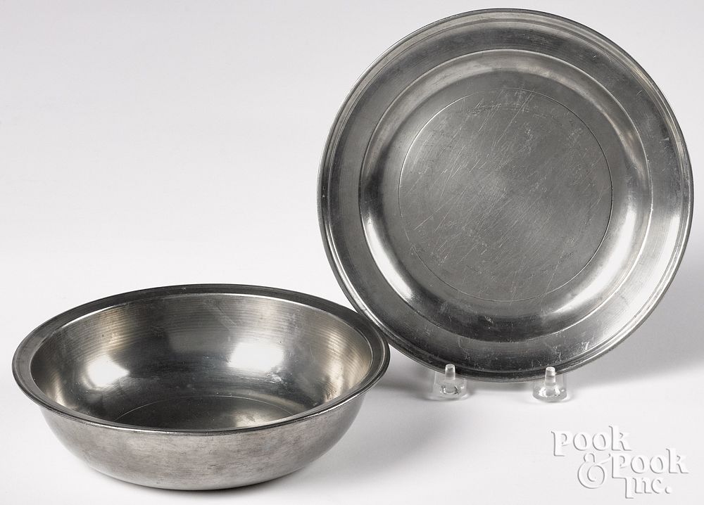 Appraisal: Philadelphia pewter basin and plate ca Philadelphia pewter basin and