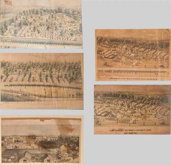 Appraisal: Civil War Camp Views Five chromolithographs by E Sachse Baltimore