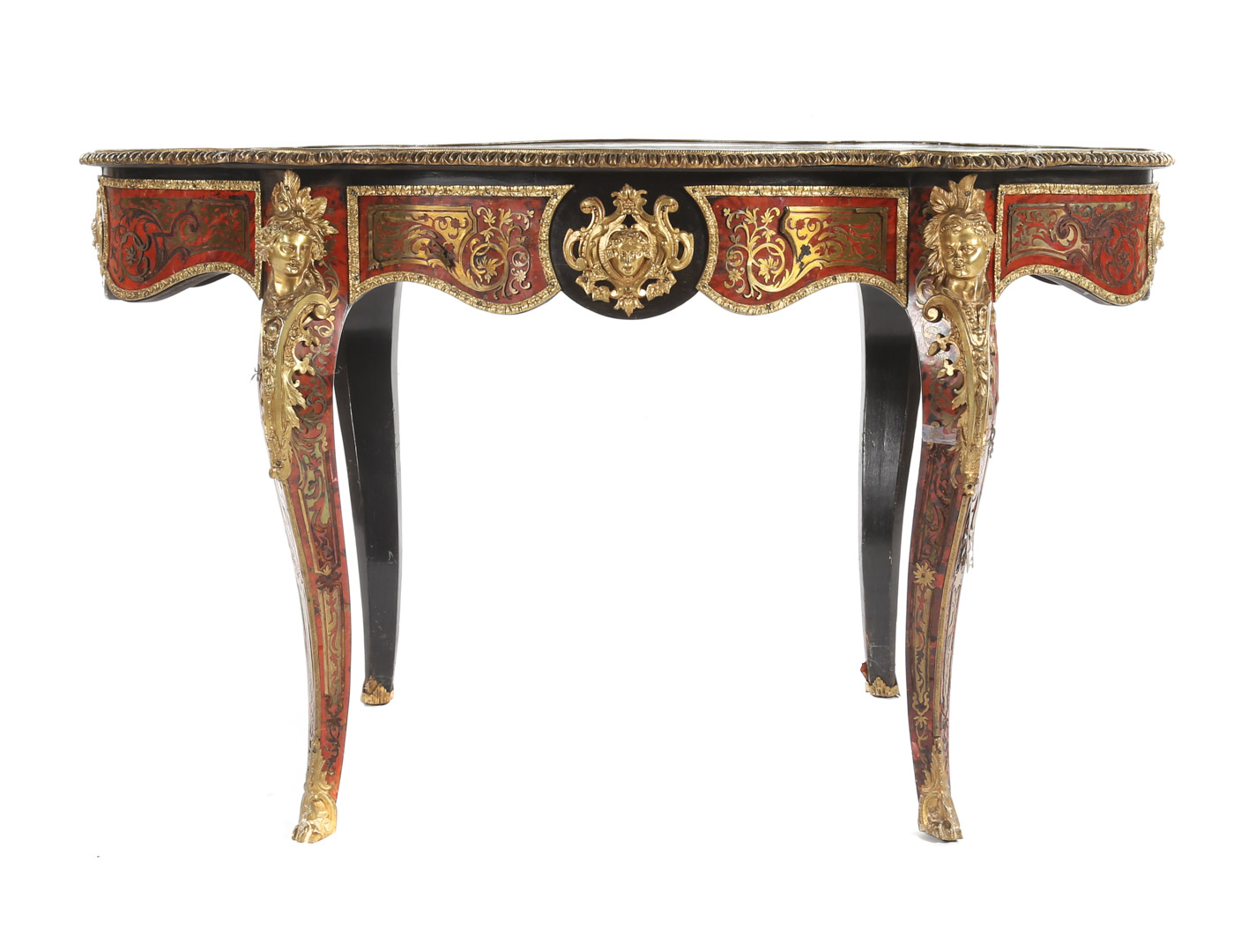 Appraisal: Napoleon III boulle marquetry library table circa leather inset turtle-shaped