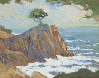 Appraisal: Mary DeNeale Morgan Cypress on a coastal cliffside signed lower