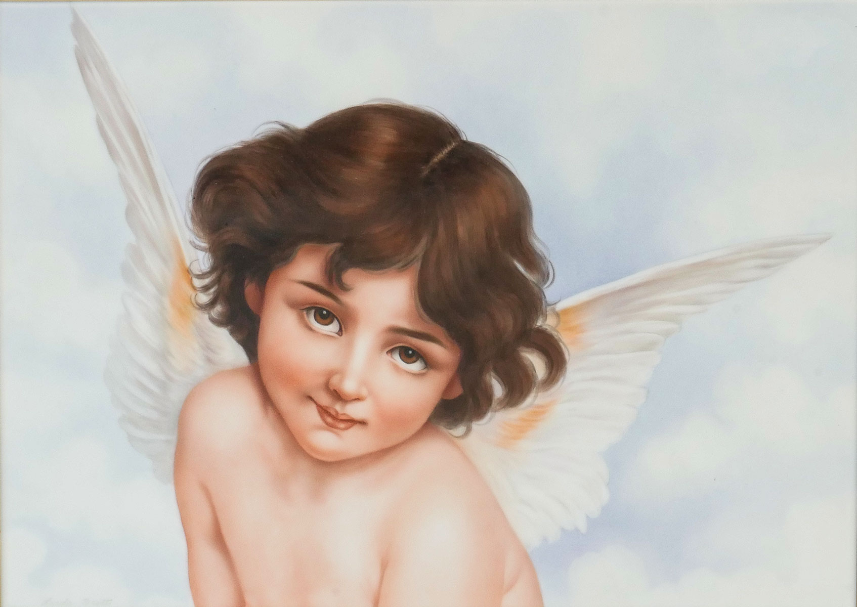 Appraisal: CAROLE SCOTT PAINTED PORCELAIN PLAQUE OF A YOUNG ANGEL ''