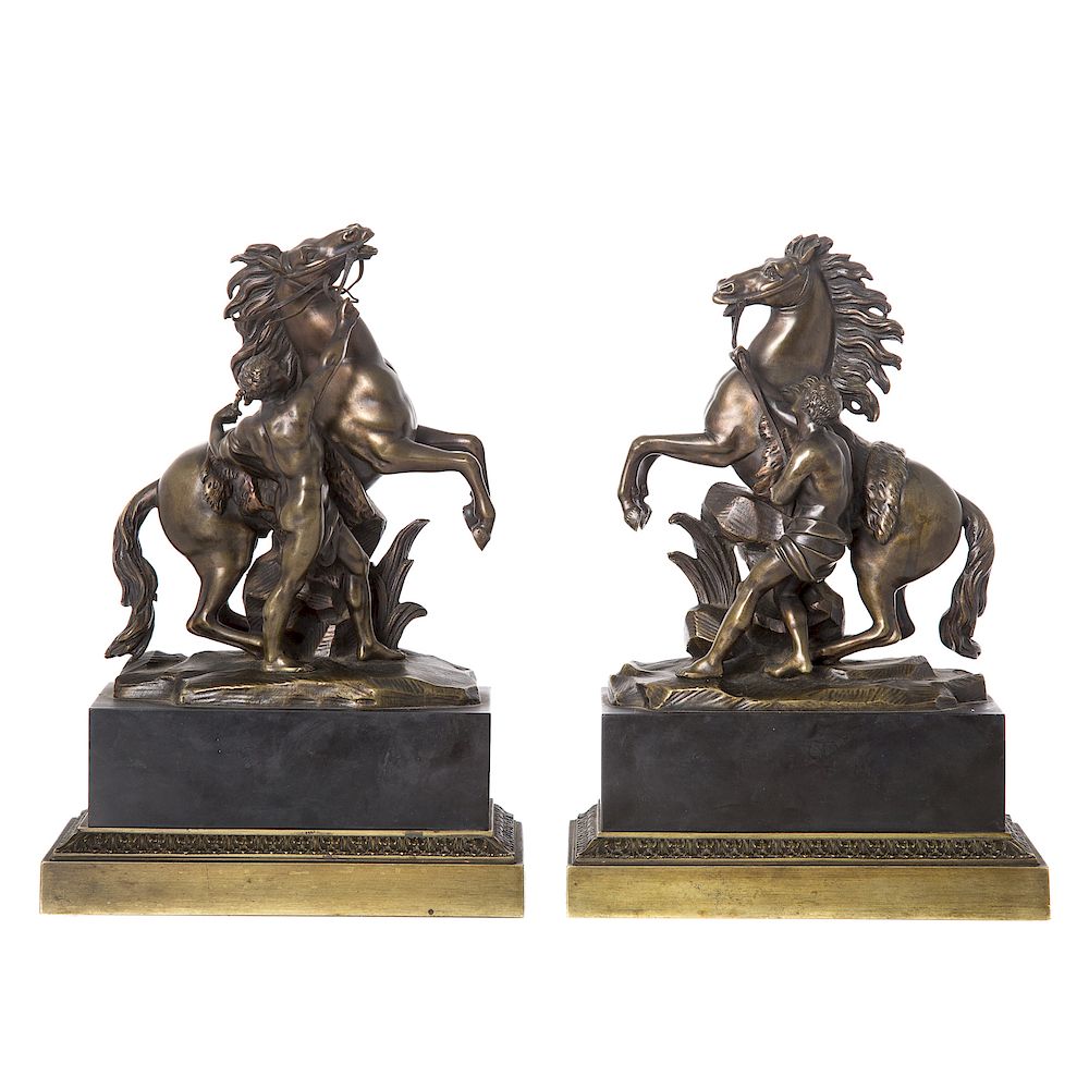 Appraisal: After Coustou Pair of Marley Horse bronzes miniature bronzes mounted