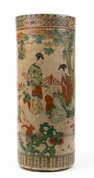 Appraisal: A Chinese crackle glazed porcelain umbrella stand with famille verte