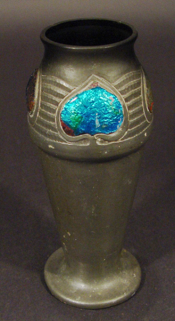 Appraisal: Liberty Tudric Art Nouveau pewter vase with blue and green