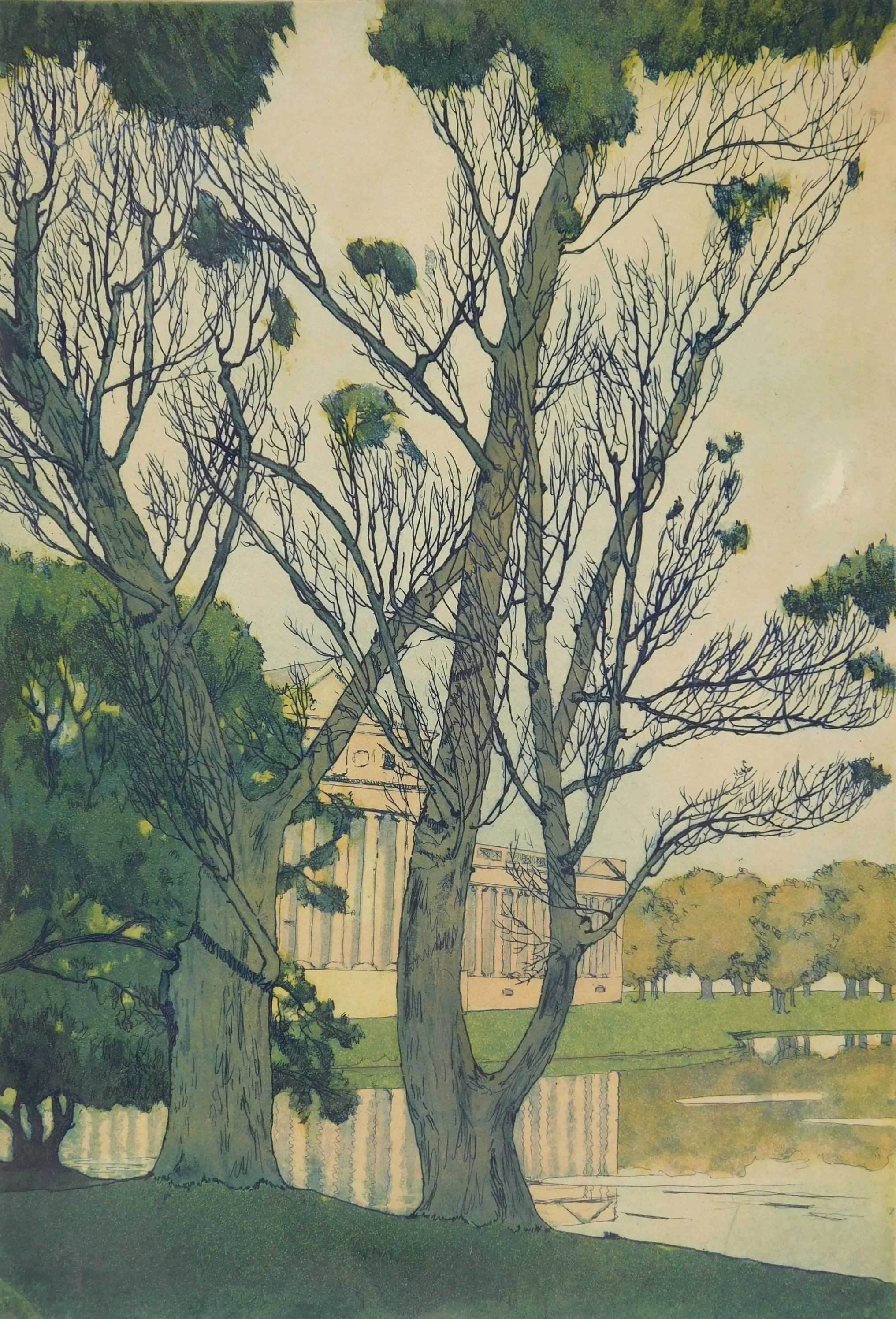 Appraisal: Beatrice Levy - ''The Field Museum Through the Trees''- etching