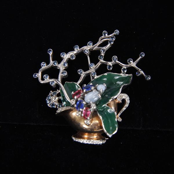 Appraisal: Reja Sterling Gardenesque Enamel Jewel Vase Brooch Pin H