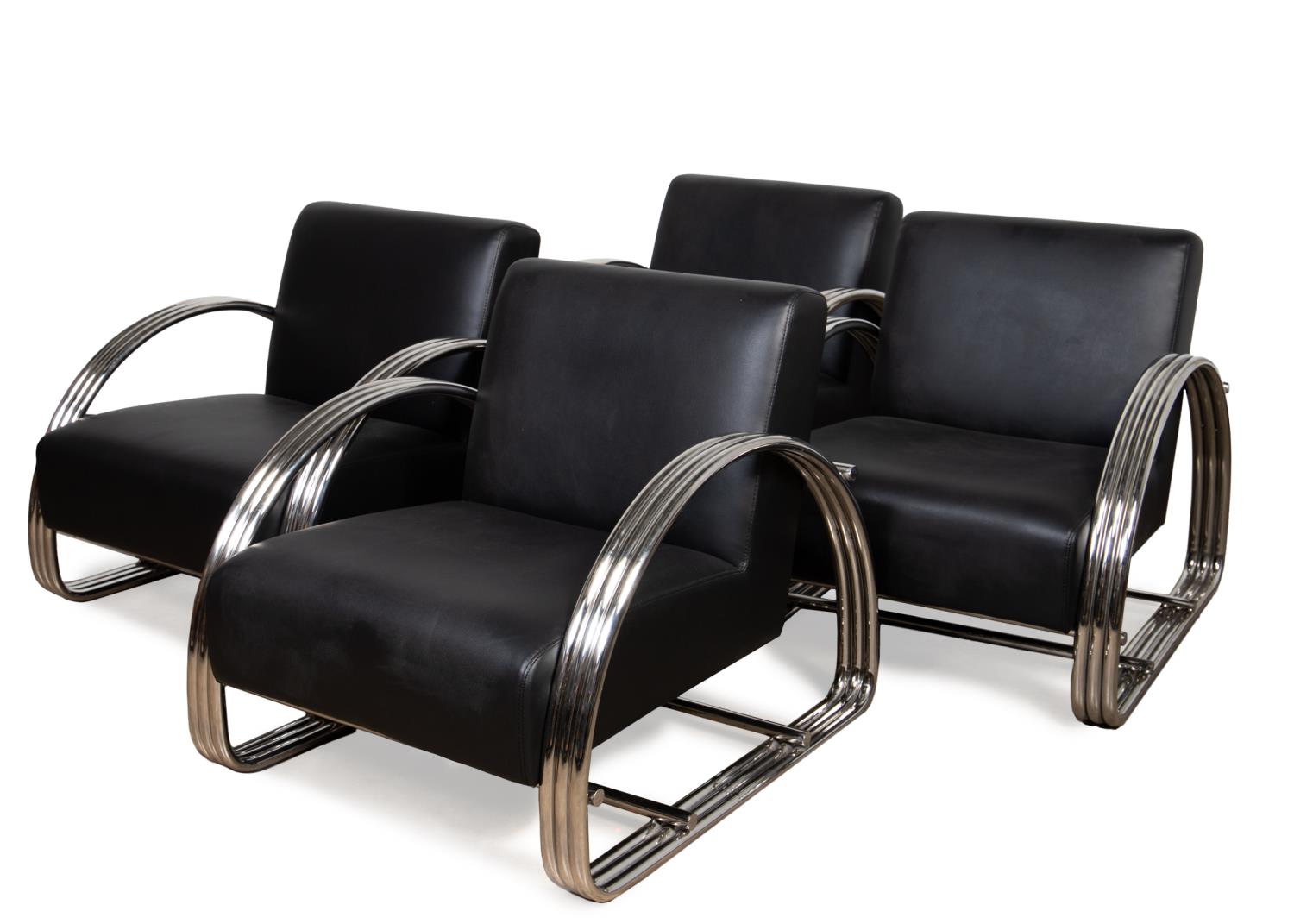 Appraisal: FOUR RALPH LAUREN STYLE CHROME BLACK CHAIRS Style of Ralph