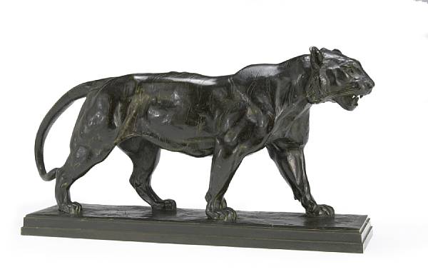 Appraisal: A French patinated bronze animalier study Tigre Qui Marche after