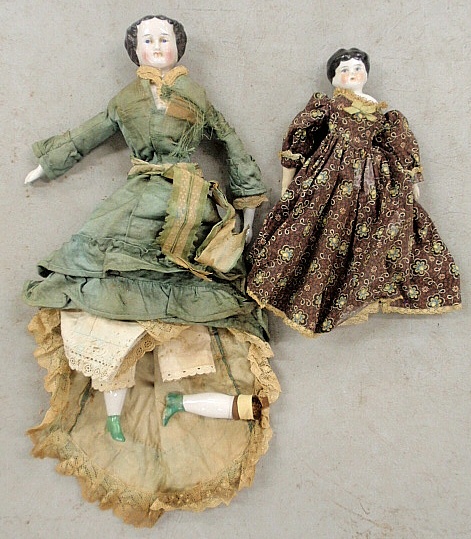 Appraisal: - Two small German porcelain dolls largest h As found