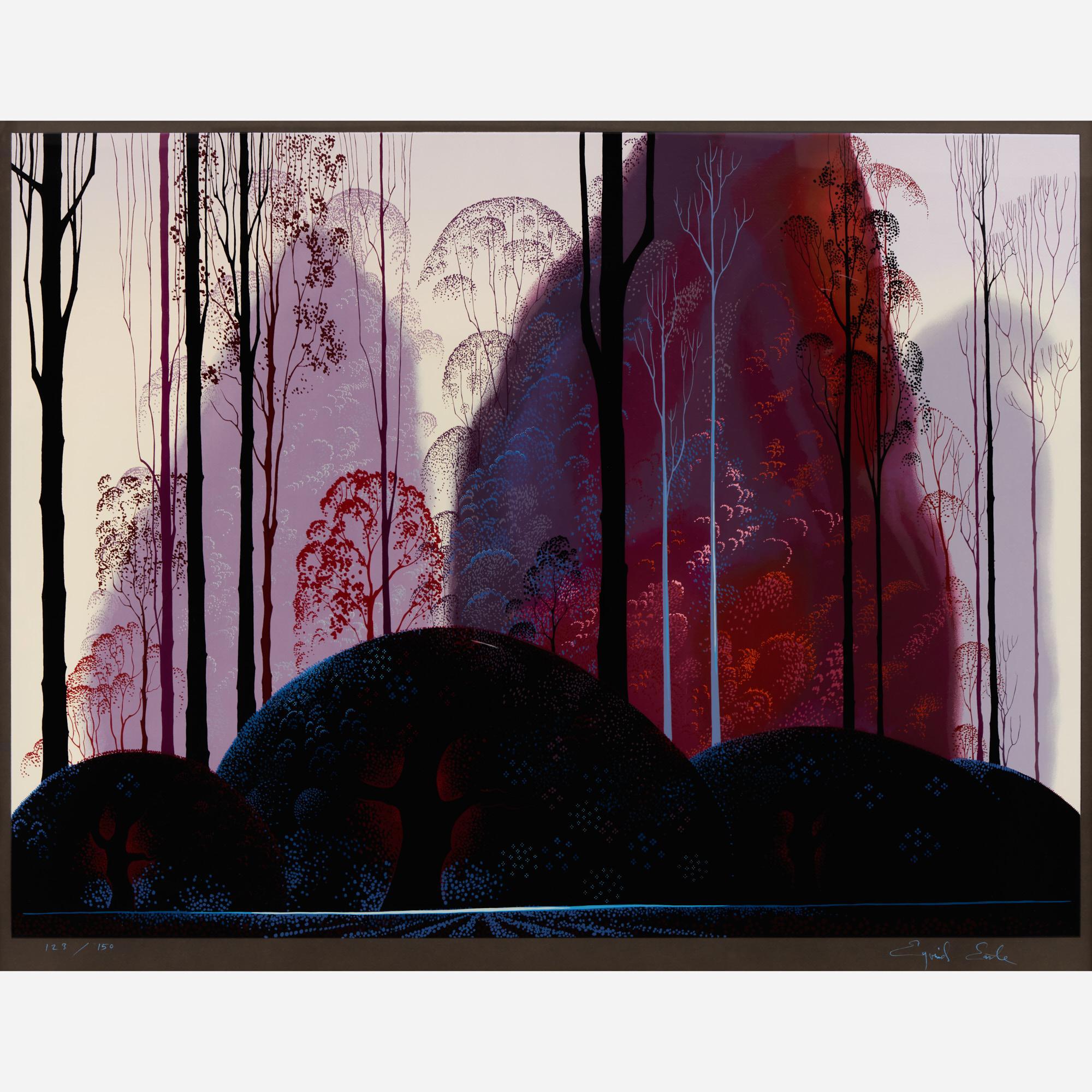 Appraisal: EYVIND EARLE MAUVE RED PURPLE SERIGRAPH Eyvind Earle American -