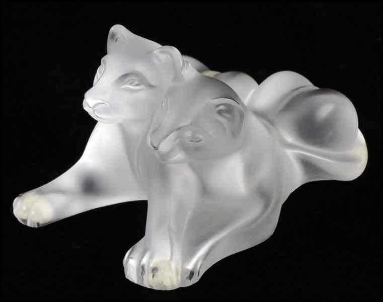 Appraisal: LALIQUE FROSTED GLASS 'TAMBWEE' LION CUBS '' x '' x