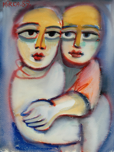 Appraisal: Mirka Madelaine Mora born Embracing Couple watercolour signed and dated