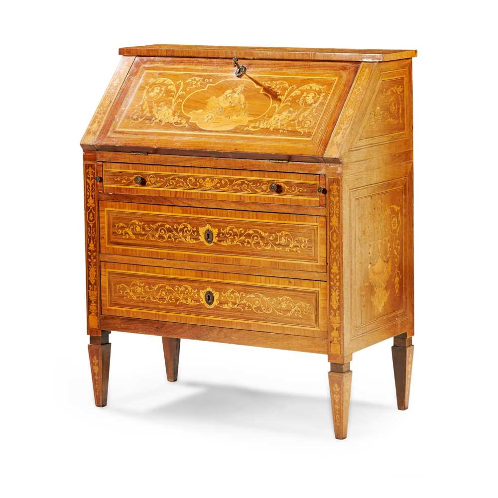 Appraisal: DUTCH NEOCLASSICAL WALNUT AND FLORAL MARQUETRY BUREAU TH CENTURY the