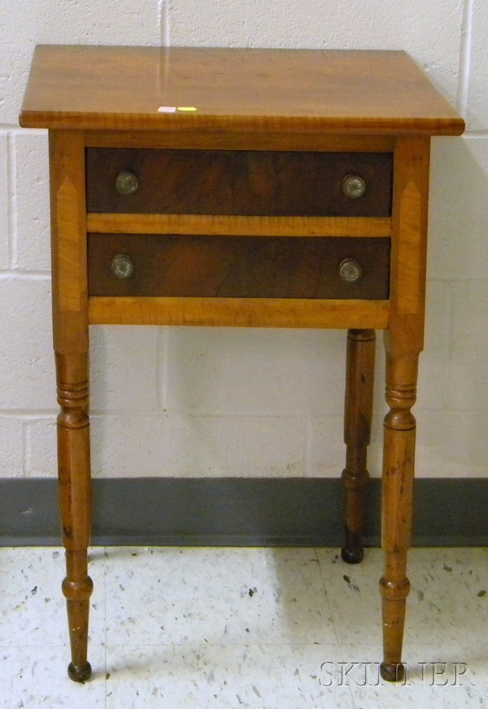 Appraisal: Late Federal Inlaid Tiger Maple and Cherry Veneer Two-Drawer Work