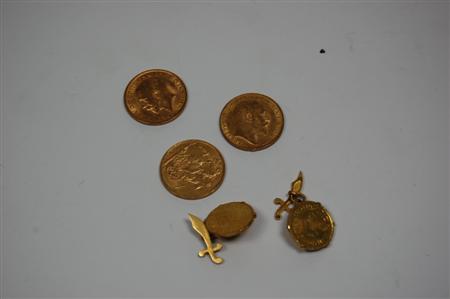 Appraisal: A group of gold coins to include a sovereign GVF